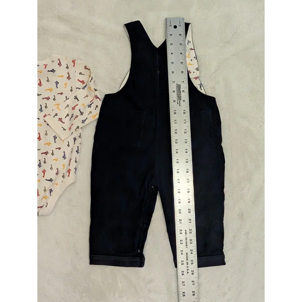 Vtg Baby GAP Y2K Soft Corduroy Navy Overalls & One Piece Airplane Shirt 12-18 mo